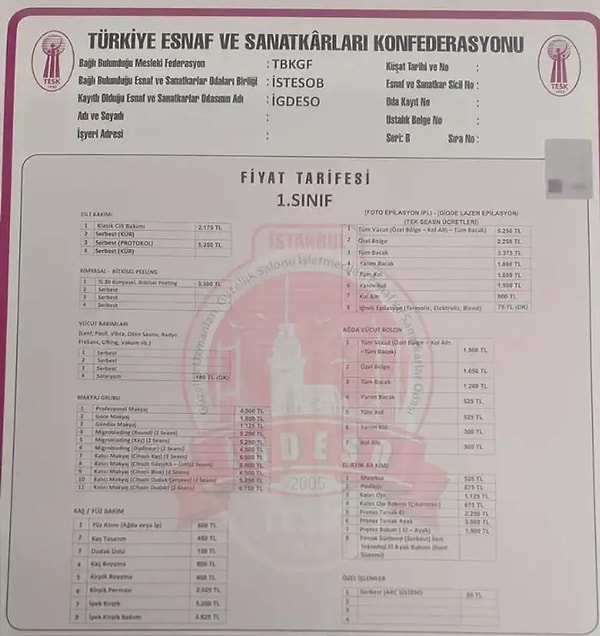2025 Yılı Güzellik Salonları Fiyat Tarifesi Açıklandı