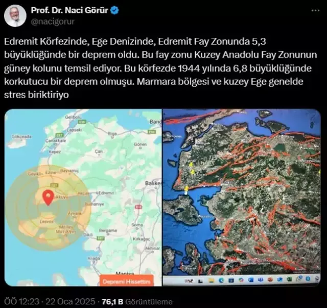 Çanakkale'de 5.2 Büyüklüğündeki Deprem: Prof. Dr. Naci Görür'den Uyarılar
