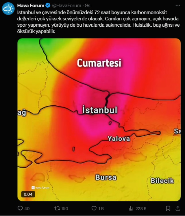 İstanbul'da Karbonmonoksit Patlaması ve Hava Kirliliği Uyarısı