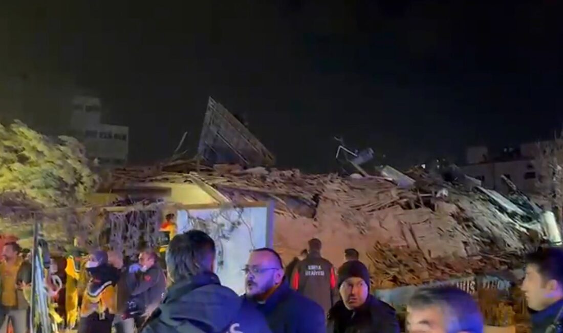 Konya'da meydana gelen bina çökmesi sonrası kurtarma çalışmaları hız kesmeden