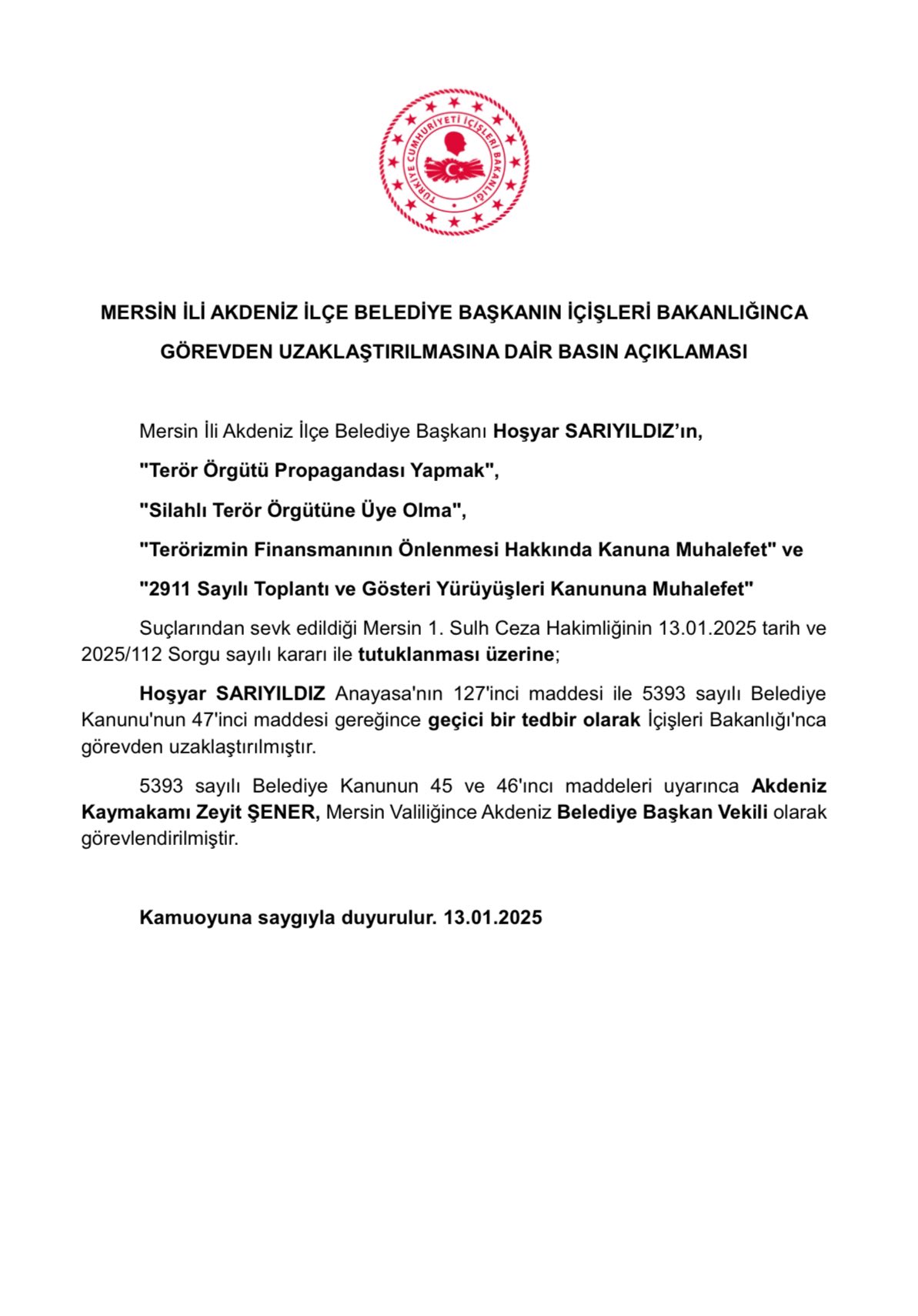 Mersin'de Terör Soruşturması: Belediye Başkanı ve Meclis Üyeleri Tutuklandı