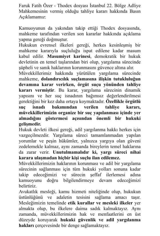 Thodex Kurucusu Faruk Fatih Özer'in Duruşması ve Tahliye Kararı