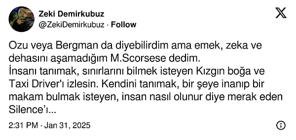 Zeki Demirkubuz'un Sinema Anlayışı ve Favori Filmleri