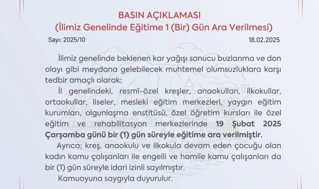 Olumsuz hava kuralları ve buzlanma tehlikesi nedeniyle Amasya'da 19 Şubat