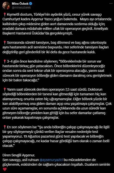 Ayşenur Yazıcı'nın Zorlu Sağlık Süreci ve Yoğun Bakım Günleri