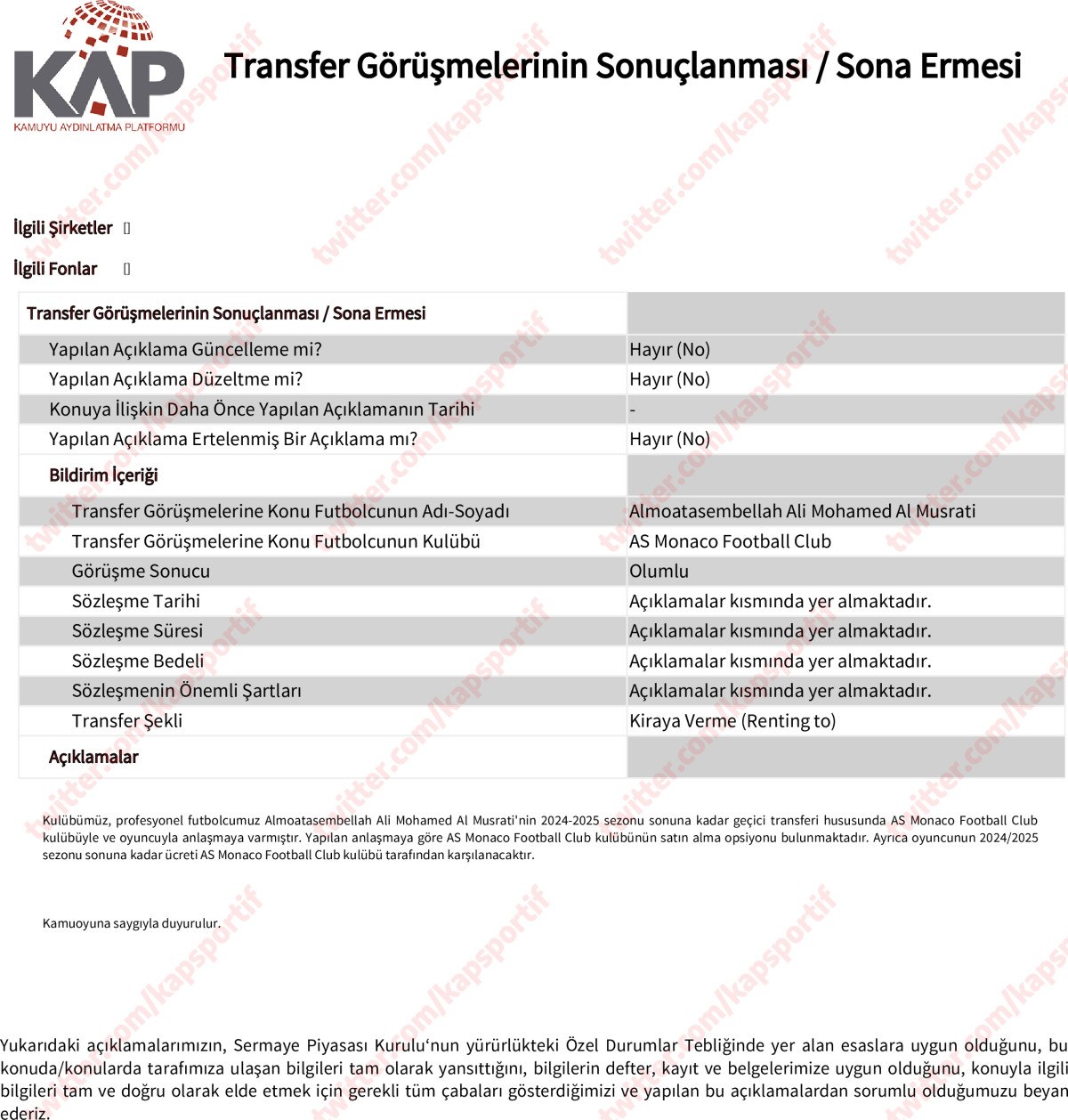 Beşiktaş'tan Transfer Açıklaması