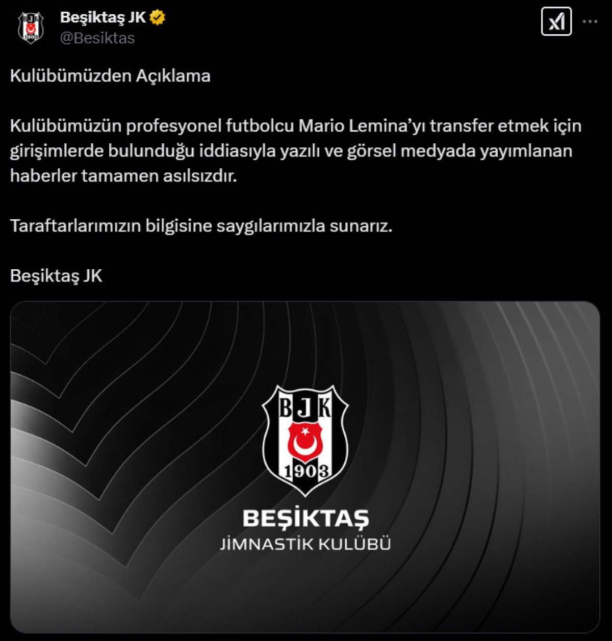Beşiktaş Kulübü'nden Mario Lemina Açıklaması
