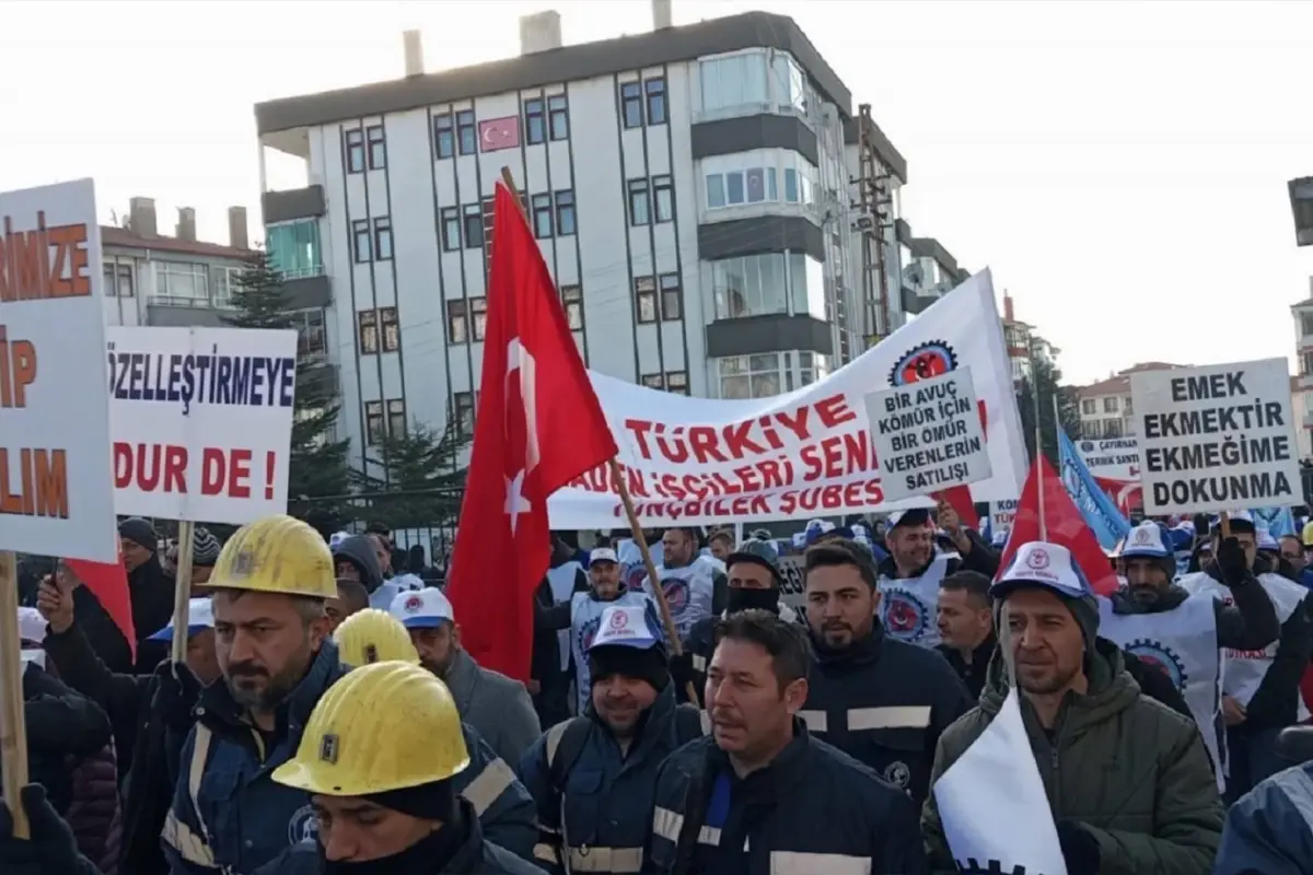 Çayırhan Termik Santrali'nde maden işçileri, özelleştirmeye karşı seslerini yükseltmek için