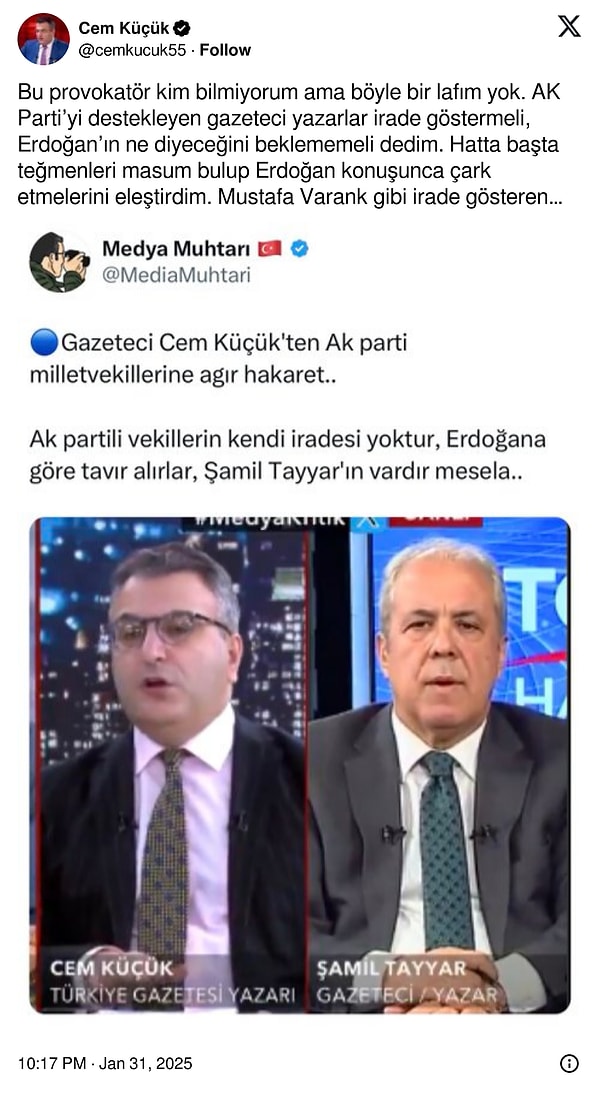 Cem Küçük'ten AK Parti Medyası Üzerine Eleştiriler