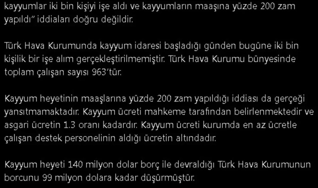 Bağlantı Başkanlığı Dezenformasyonla Çaba Merkezi, Türk Hava Kurumu'na atanan kayyumların