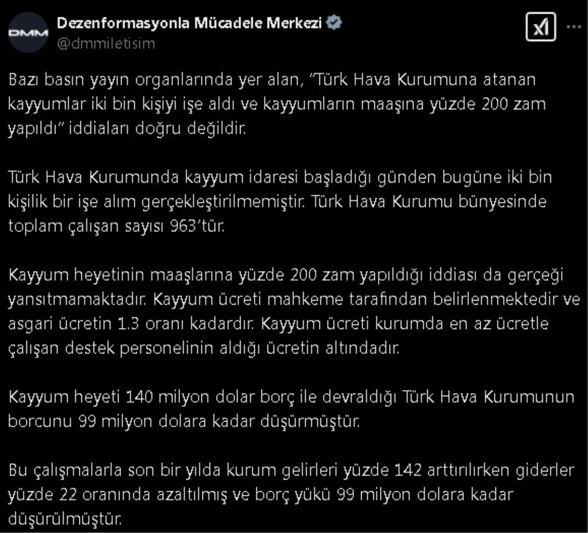 Bağlantı Başkanlığı Dezenformasyonla Çaba Merkezi, Türk Hava Kurumu'na atanan kayyumların