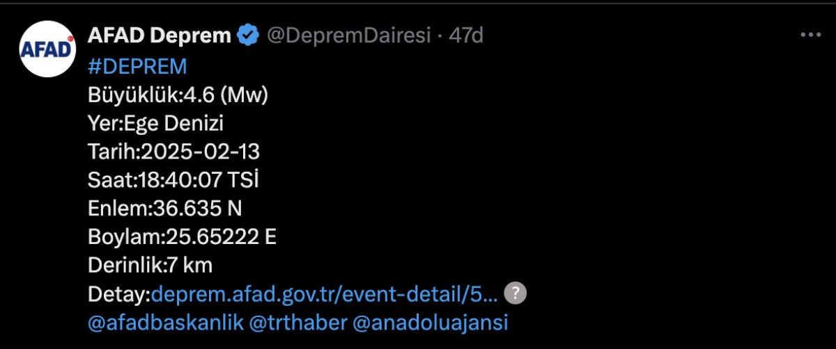 Ege Denizi'nde 4,6 Büyüklüğünde İki Deprem Kaydedildi