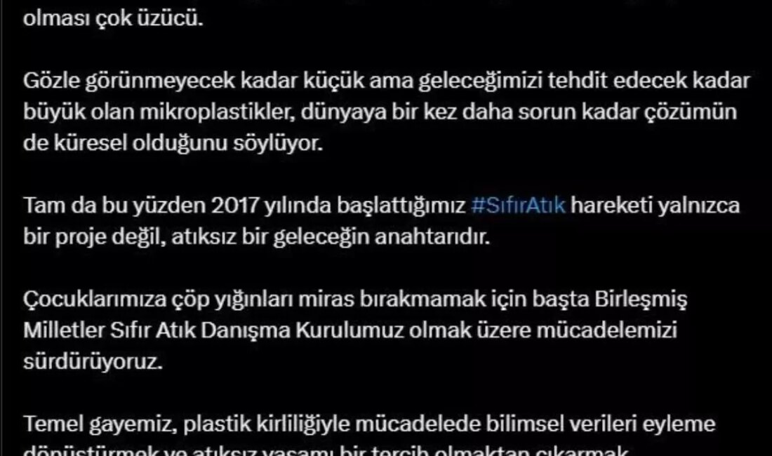 Emine Erdoğan, mikroplastiklerin çevre ve insan sağlığı üzerindeki olumsuz etkilerini