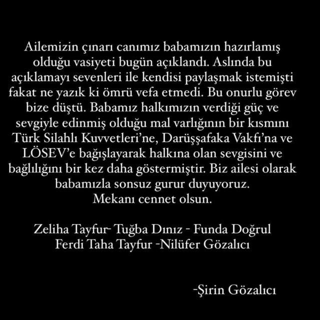 Ferdi Tayfur'un Vasiyeti Açıklandı