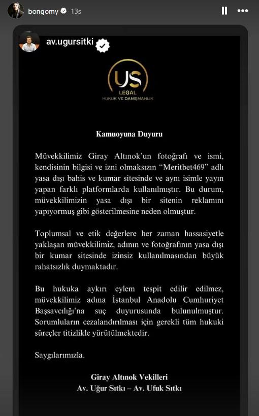 Giray Altınok'un İzinsiz Kullanılan Görüntüleri Üzerine Açıklama