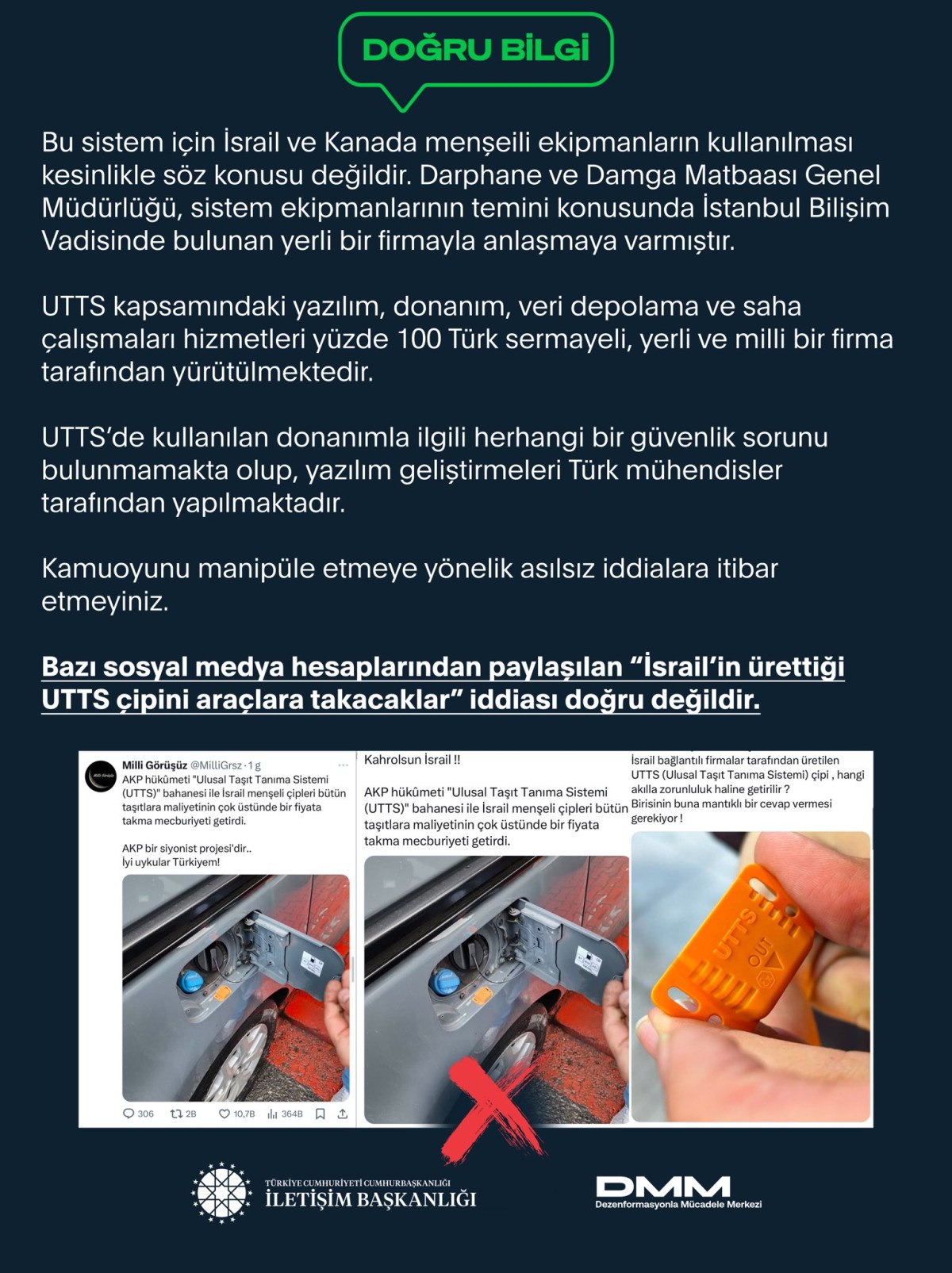 İsrail'in Ürettiği UTTS Çipi İddiaları Hakkında Açıklama