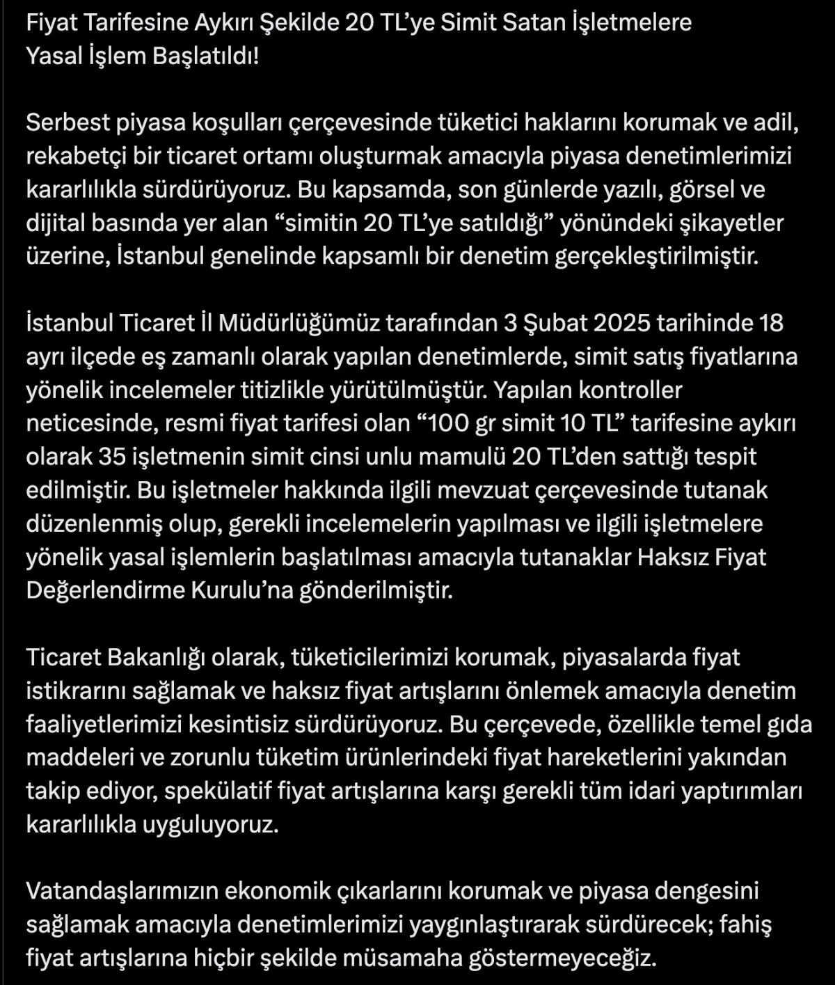 İstanbul'da Simit Fiyatlarına Yapılan Zam ve Denetimler