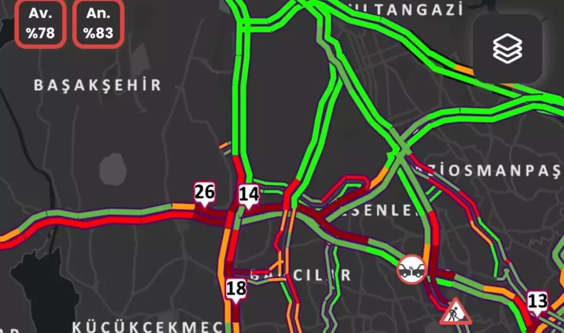 İstanbul'da akşam iş çıkış saatlerinde trafik yoğunluğu yüzde 80 olarak
