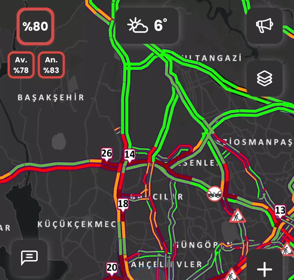İstanbul'da akşam iş çıkış saatlerinde trafik yoğunluğu yüzde 80 olarak