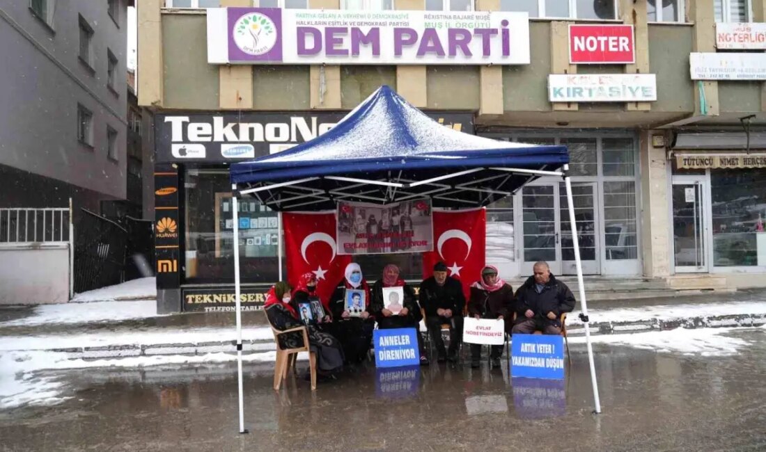 Muş'ta evlat nöbeti sürerken aileler, kar yağışı altında hüzünlü bekleyişlerini