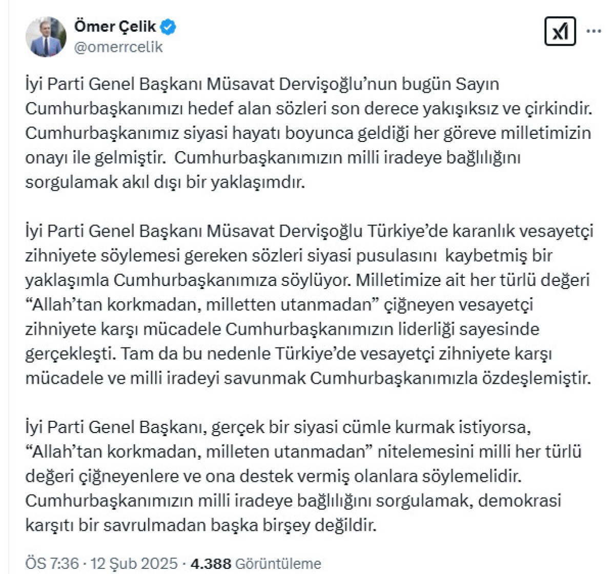AK Parti Sözcüsü Ömer Çelik'ten İyi Parti Liderine Tepki