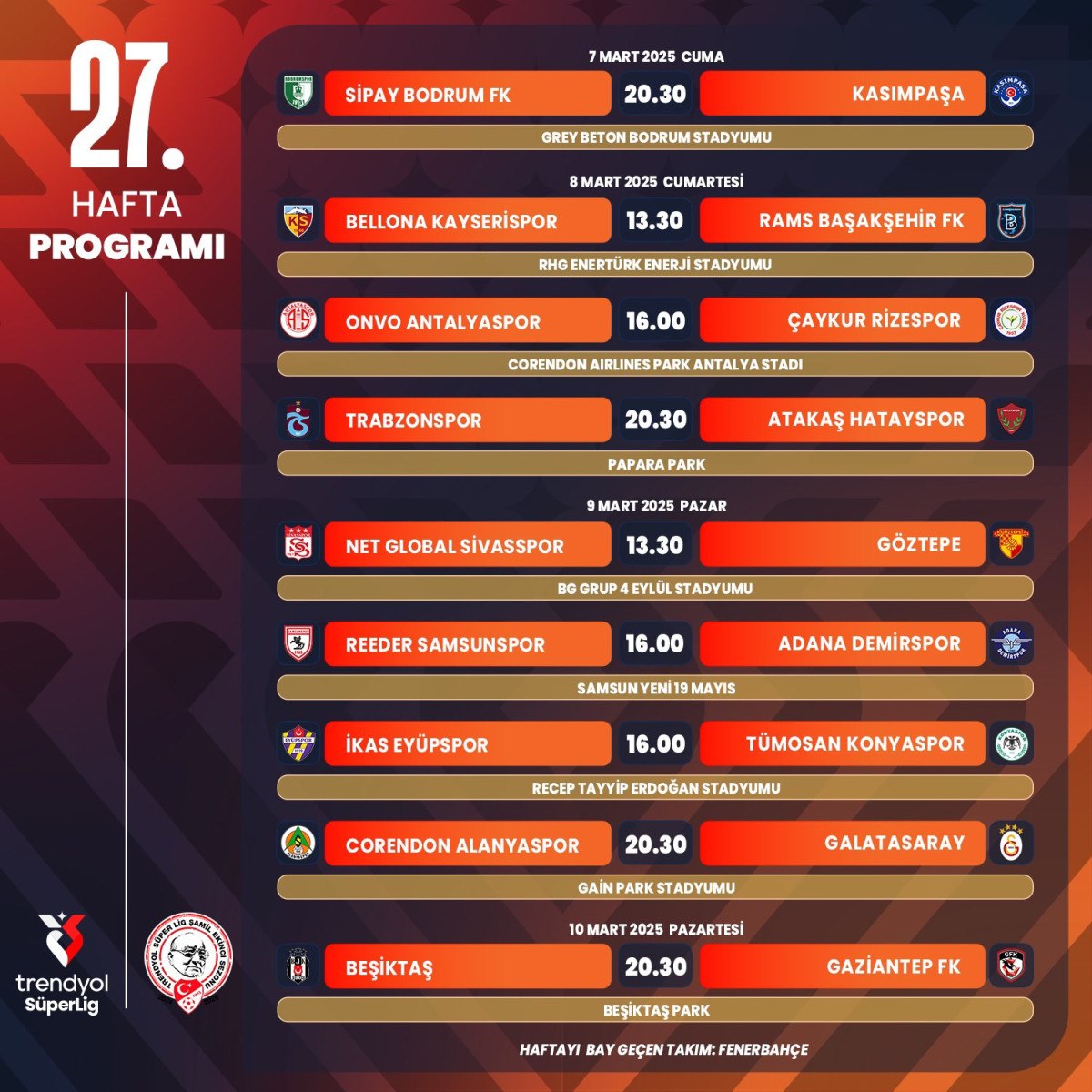 Süper Lig 25-27. Haftaların Programı Açıklandı