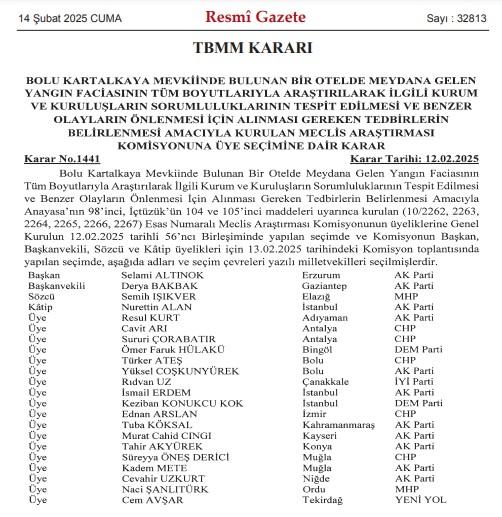 Türkiye Büyük Millet Meclisi Genel Kurulu'ndan Yangın Faciası İçin Önemli Karar