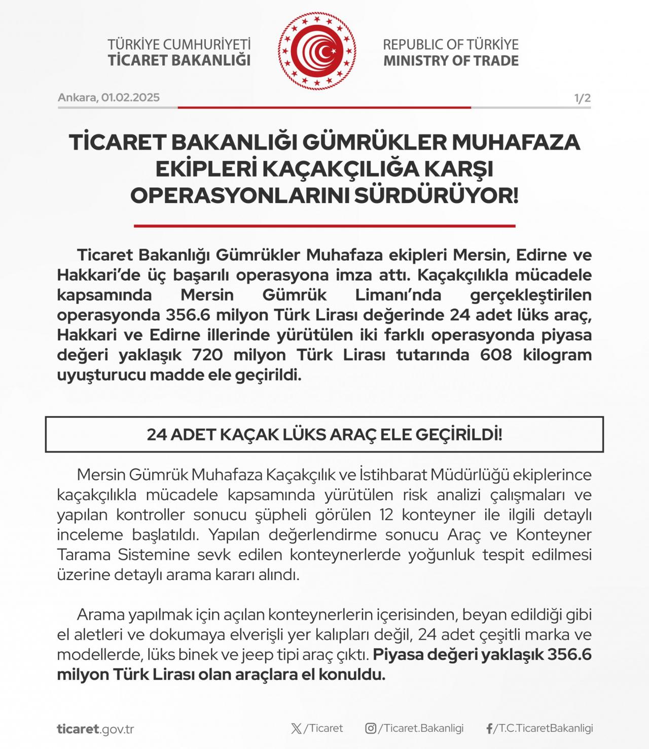 Ticaret Bakanlığı'ndan Kaçakçılıkla Mücadele Operasyonları