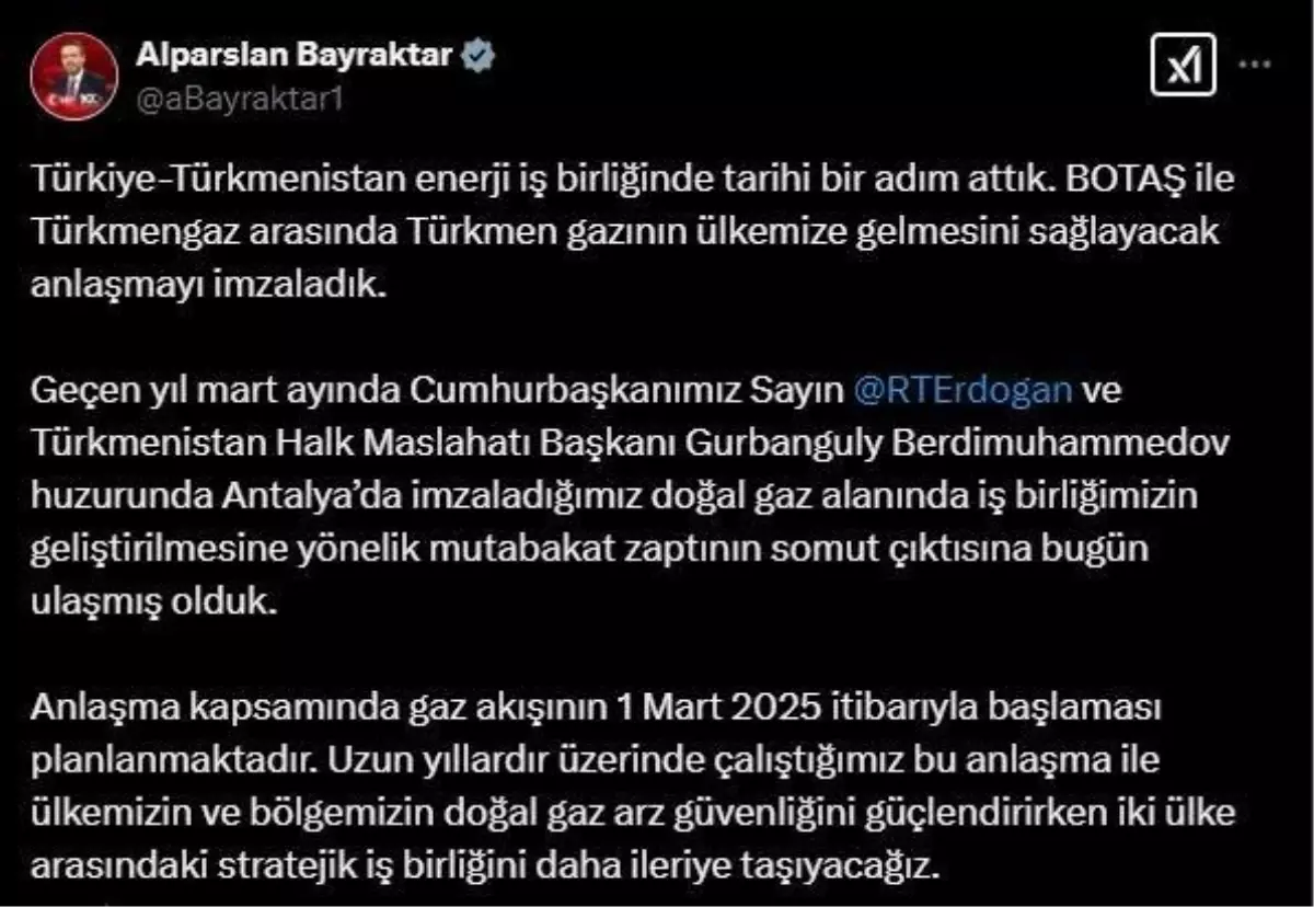 Türkiye ve Türkmenistan arasında imzalanan tarihi enerji anlaşması, iki ülke