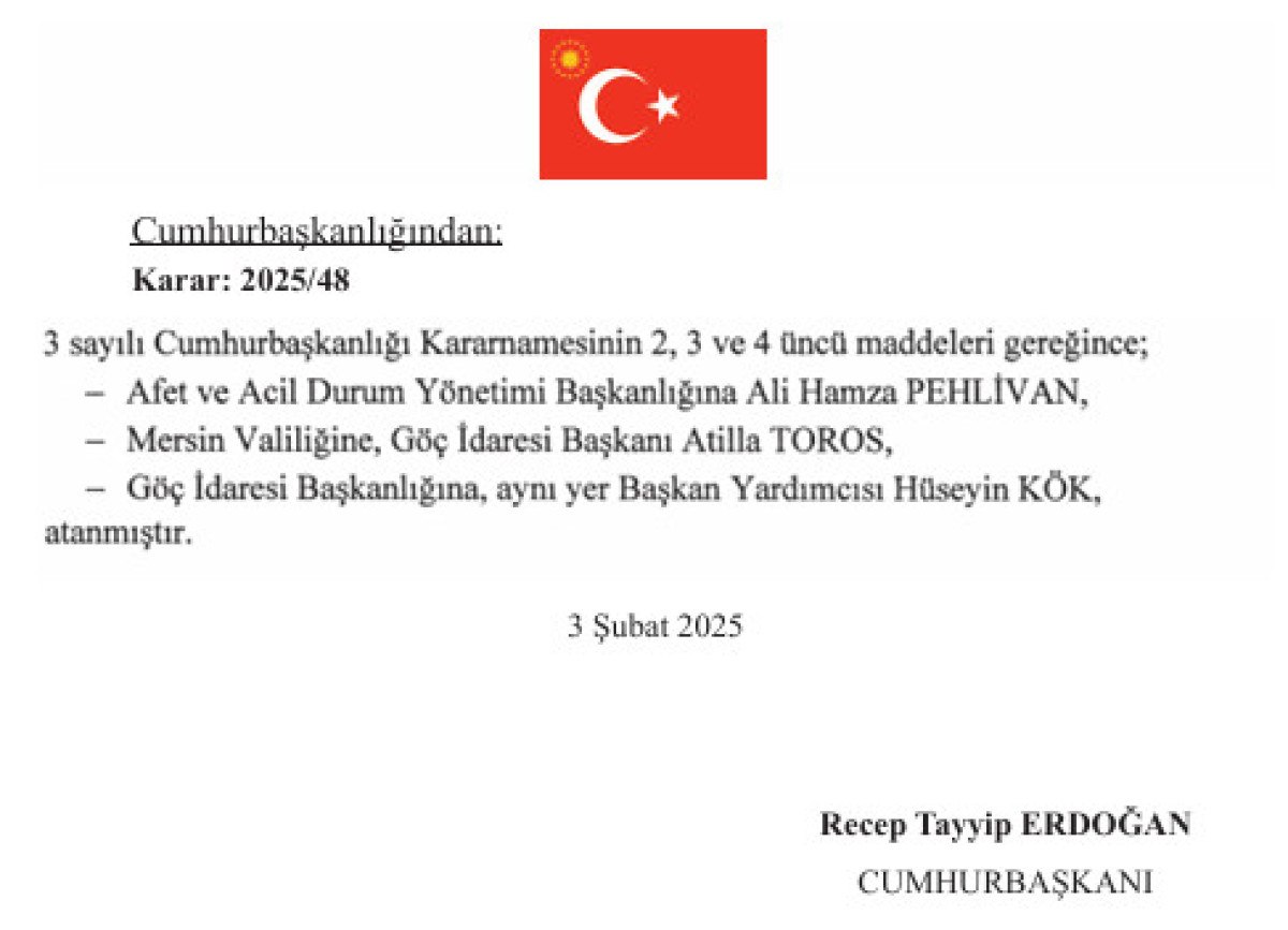 Yeni Atamalar: MGK Genel Sekreterliği, AFAD ve Mersin Valiliği'nde Değişiklikler