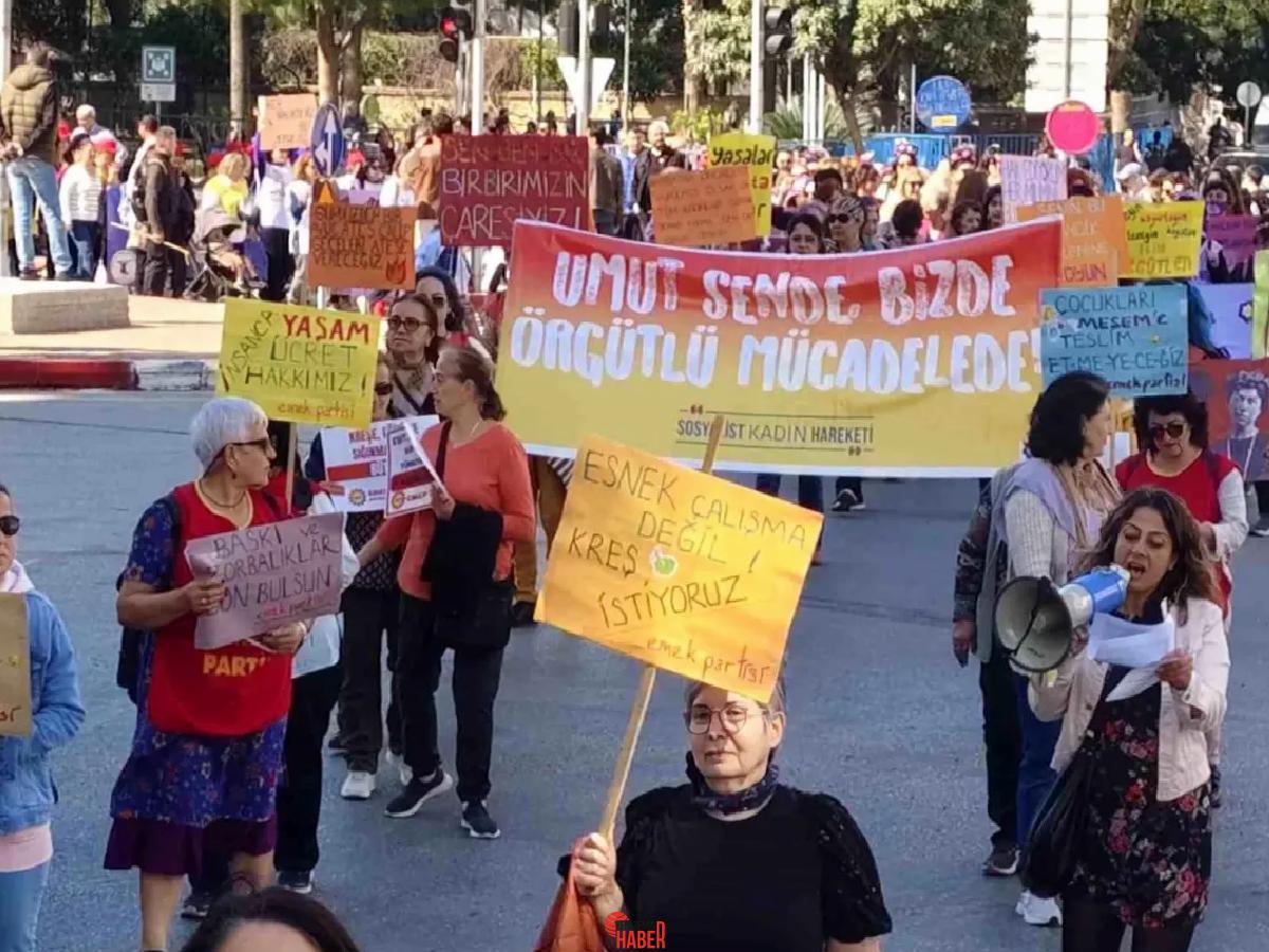 Bayana yönelik şiddete dikkat çekmek için Antalya'da bayanlar pankartlarla yürüdü.