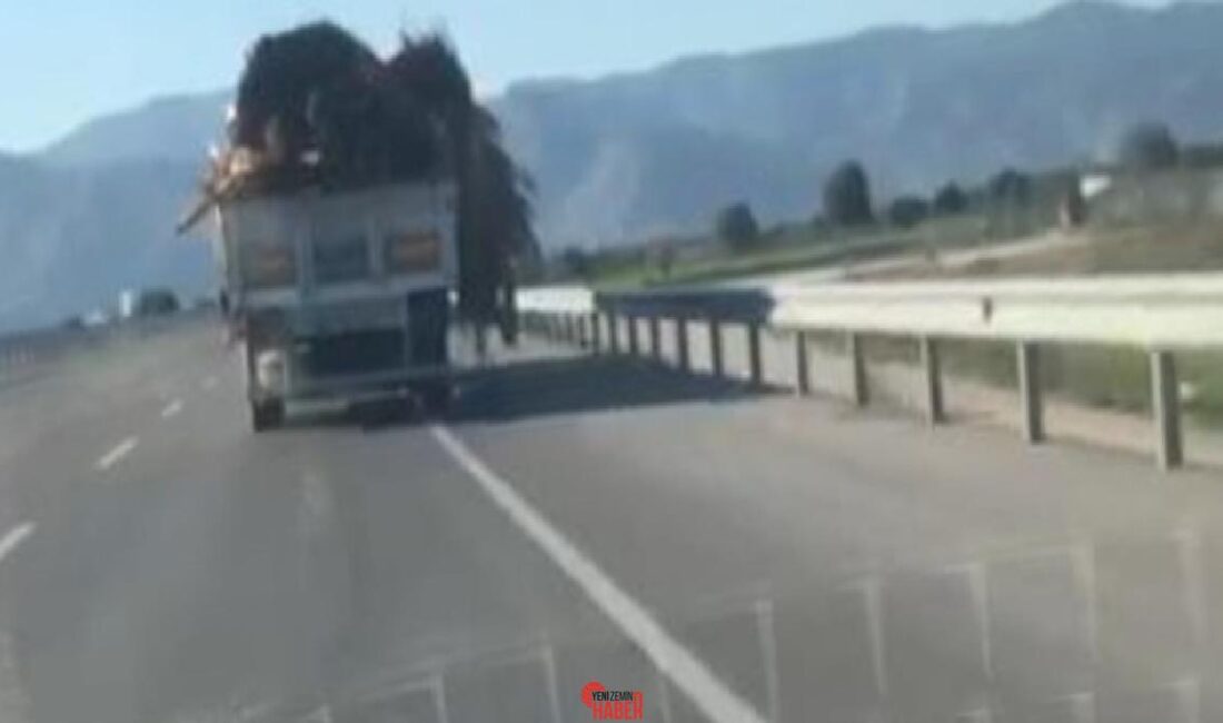 Bir sürücü, kamyonuna yüklediği tahta ve tomrukların yola düşmesine karşın