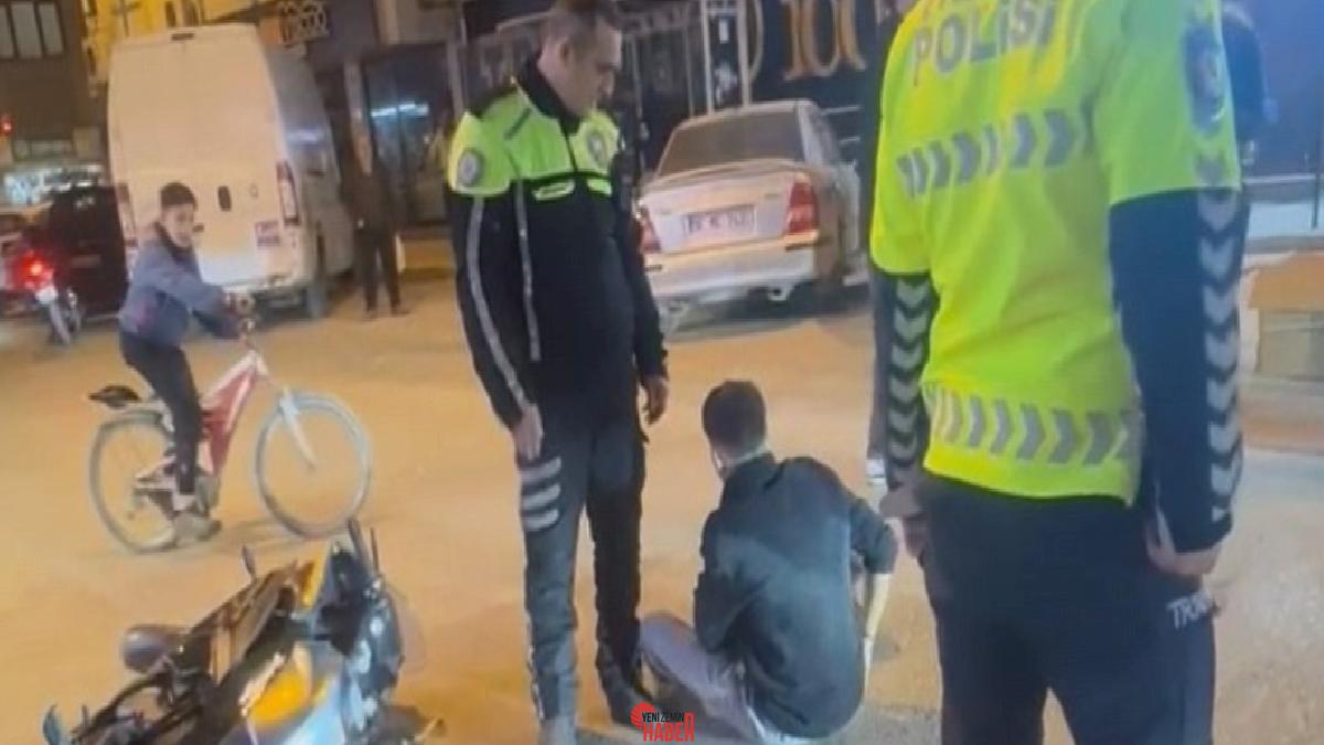 İnegöl ilçesinde polis uygulamasından kaçarken kaza yapan ehliyetsiz motosiklet şoförü