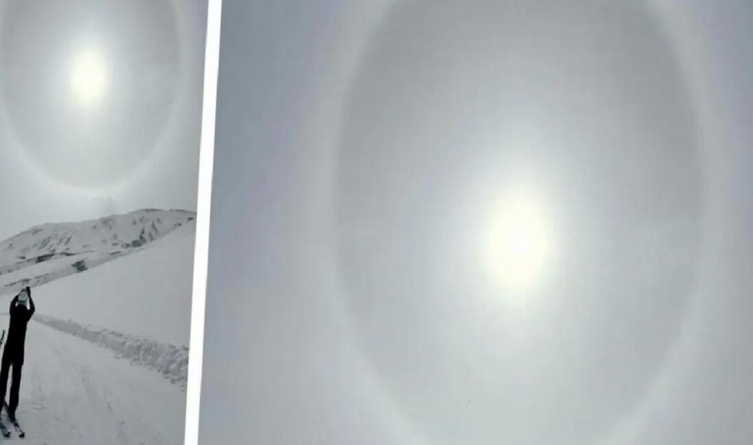 Erciyes'te güneş etrafında oluşan halo, etkileyici bir tabiat görünümü sundu.