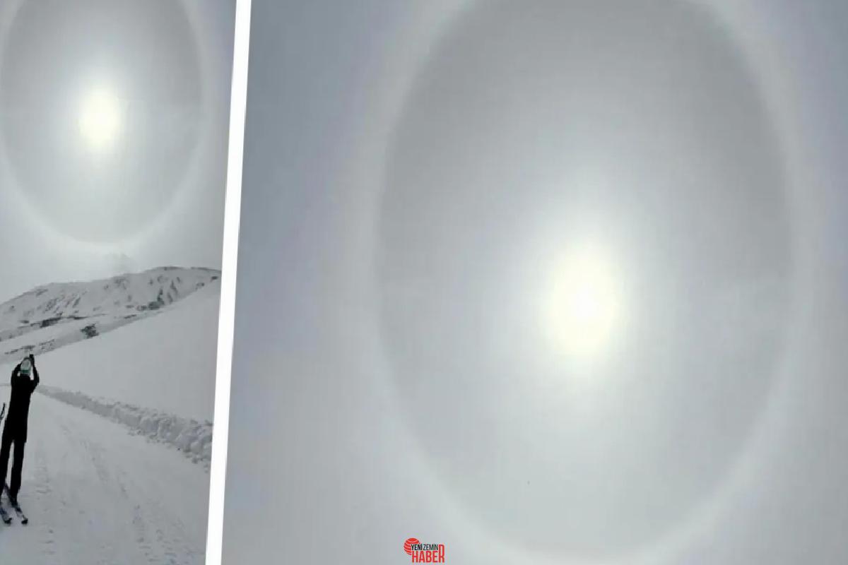Erciyes'te güneş etrafında oluşan halo, etkileyici bir tabiat görünümü sundu.