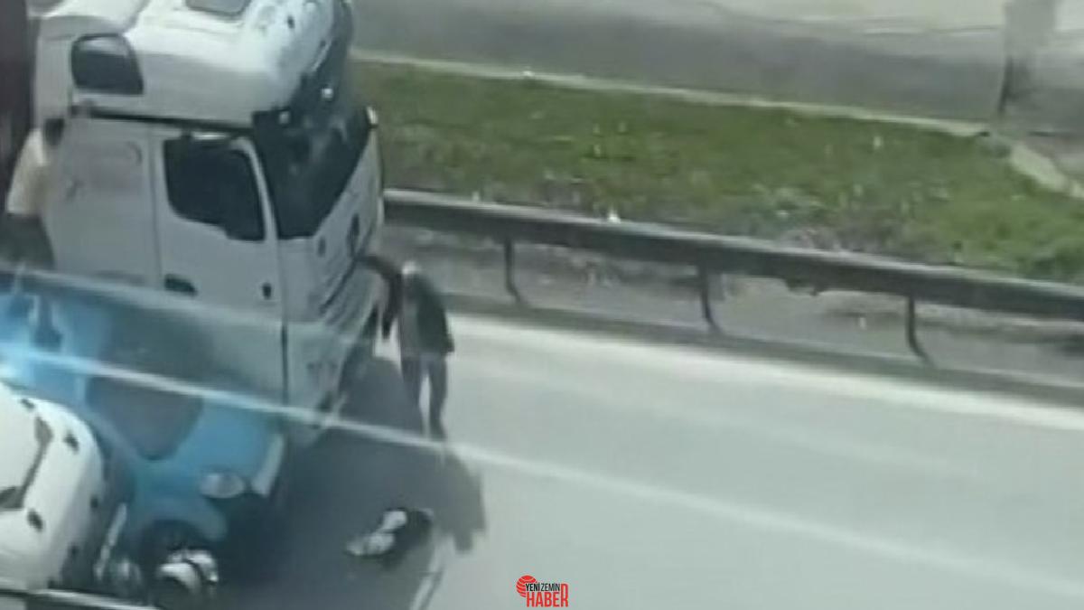 Başakşehir'de tır sürücüsüyle arbede eden hafif ticari aracın şoförü bagajdan