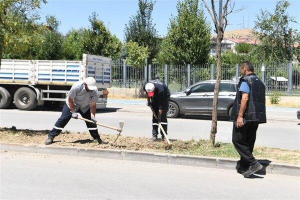 Zamanla verimsiz hale gelen orta refüjdeki toprak tamamen yenilenirken, alanın